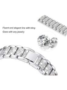 Women's Metal Diamond Strap + PC Shiny Diamond Hollow Shock-Absorbing And Drop-Proof Protective Case Compatible With Samsung Galaxy Watch 4 5 6 7 Series 40/44mm Strap Protective Case, Showing A Fashionable And Stylish Strap And Protective Case Combination - Silver - View 7
