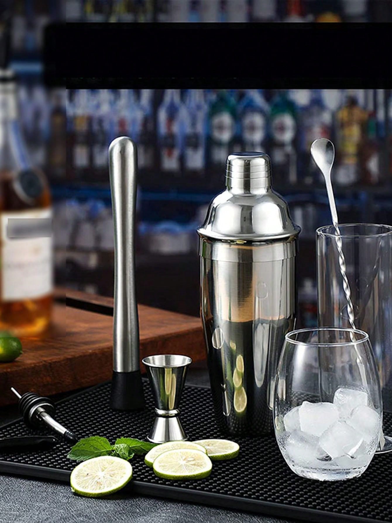 7pcs Stainless Steel Cocktail Shaker Set, Bartender Tool Kit For