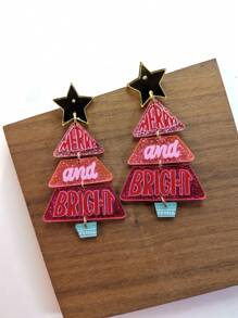 Acryl-ohrringe In Form Eines Weihnachtsbaums Mit Buchstabenmuster Und Spiegel