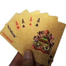 55pcs/set Waterproof And Wearproof Gold Playing Cards With Euro 100 Foil, 57x87mm Pvc Matte Finish, Suitable For Board Games And Magic Tricks - Gold - View 2