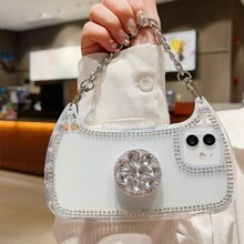 With Phone Charm 1pc Transparent Diamond Clutch Bag With Wrist Chain And Phone Case Holder Compatible With Iphone - Multicolor - View 24