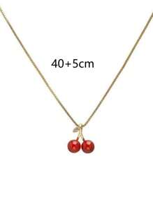 QTHOPE 1 件簡約奢華紅櫻桃吊墜項鍊適合女士日常佩戴