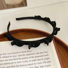 1入組女士多色牙形防滑毛絨壓紋髮飾，簡易編織髮箍，適用於日常佩戴 - 黑色 - 查看 2