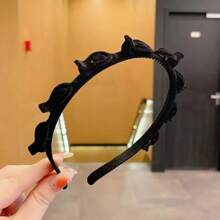 1入組女士多色牙形防滑毛絨壓紋髮飾，簡易編織髮箍，適用於日常佩戴 - 黑色 - 查看 3