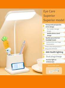 One, USB plug-in dual-purpose LED eye lamp, reading lamp, touch-type three-color dimming lamp - White - View 9