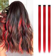 3 件装女士红色发饰假发夹，Y2K 甜美酷炫风格合成发夹，彩色直发夹，适合节日、音乐节和派对万圣节 - 紅色 - 查看 1