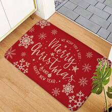 1 件红色圣诞主题门垫，吸水防滑，带圣诞雪花和“圣诞快乐”字样设计，室内外通用迎宾地毯，圣诞装饰，带衬垫厨房地垫，入口刮泥门垫 - 彩色 - 查看 5