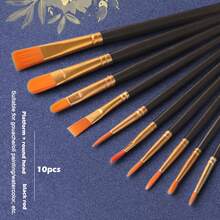 Set De 10 Pinceles Para Pintar Con Óleo, Acuarela Y Acrílico En Negro, Pinceles De Pintor Profesionales Para Suministros De Arte De Estudiantes