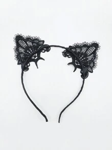 Diadema De Orejas De Gato De Encaje - Negro - Ver 4