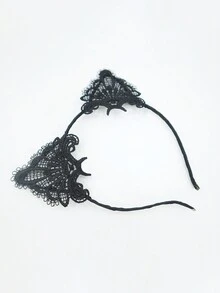 Diadema De Orejas De Gato De Encaje - Negro - Ver 2