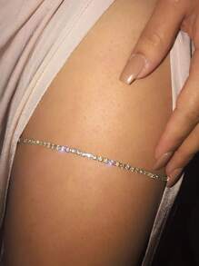 1入組簡約風和性感單水鑽腿鏈雙排人造大腿鏈夏天比基尼泳裝身體鏈 - 銀色 - 查看 2