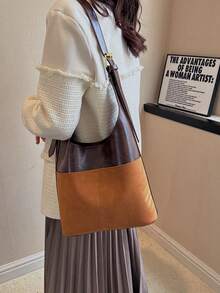 Túi vai Khối Màu Có thể điều chỉnh được Giải trí Đúng mốt - Cà phê nâu - Xem 9