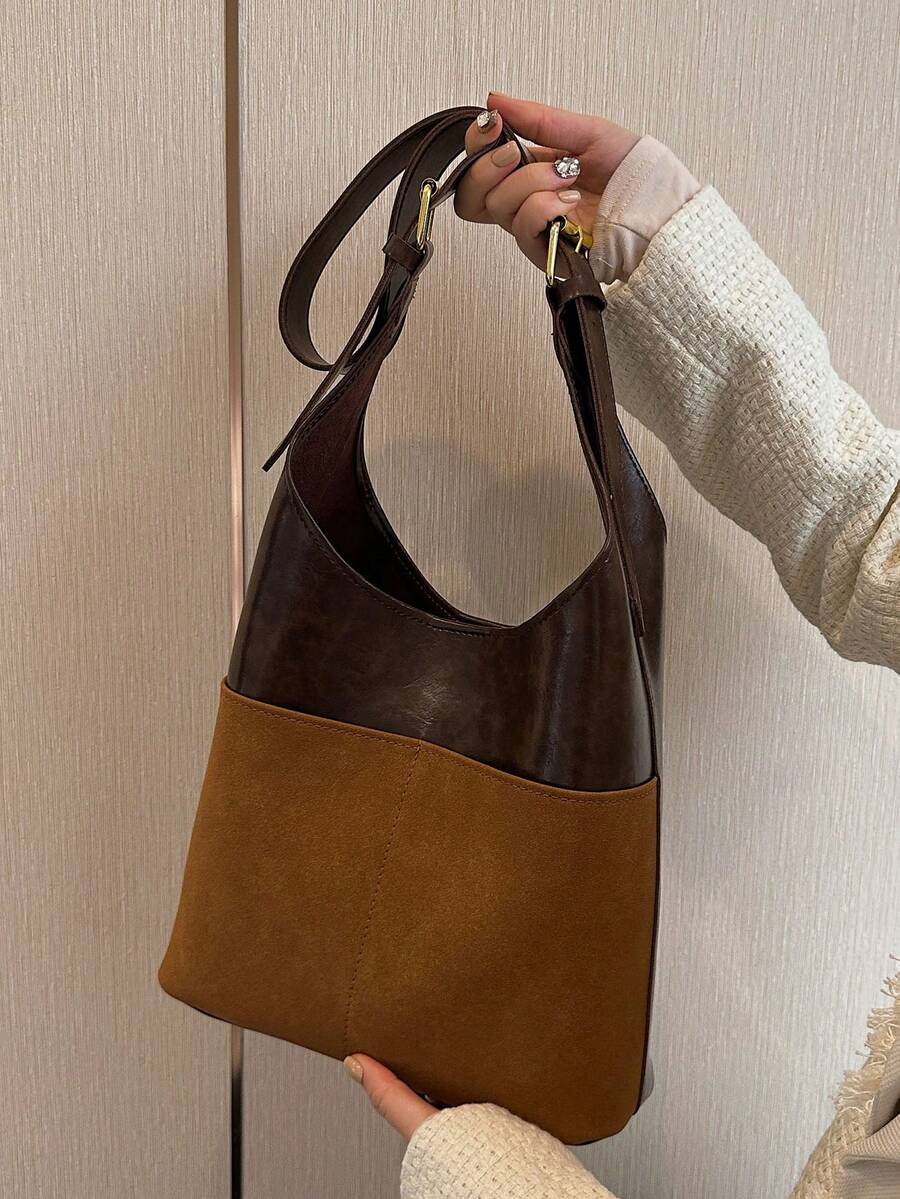 Túi vai Khối Màu Có thể điều chỉnh được Giải trí Đúng mốt - Cà phê nâu - Xem 1
