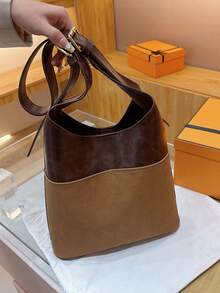 Túi vai Khối Màu Có thể điều chỉnh được Giải trí Đúng mốt - Cà phê nâu - Xem 5