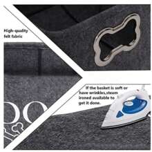 狗玩具儲物箱毛氈寵物籃,帶設計金屬骨形手柄的狗玩具籃,用於寵物玩具和配件的收納籃