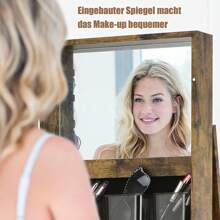 Obrotowa szafka na biżuterię, półka na biżuterię z lustrem na całej długości i wbudowanym lustrem, szafka z lustrem z półkami z tyłu, zamykana, miejsce do przechowywania biżuterii i kosmetyków