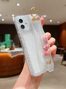 Husă pentru telefon rezistentă la șocuri Tpu cu stras de transmisie ridicată, cu curea de mână, compatibilă cu Samsung și Iphone