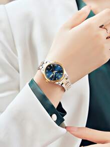 OLEVS. OLEVS Women Watches Business Dress Female Ladies For Small Wrist Watch Gold Silver Tone Stainless Steel Band Analog Quartz Day Date Waterproof Lady Watches - Màu xanh lam - Xem 4