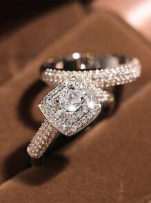1pc Stylish Luxury Princess Engagement Ring For Women,Wedding Royal - White - View 2