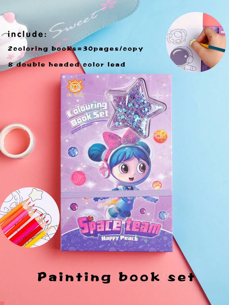 Portable Purple Star Cartoon Pattern Drawing Book Set - Multicolor - View 1