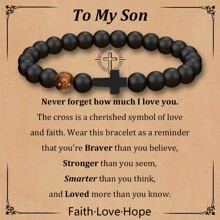 1-2入組男士基督教禮物男士十字手鍊送給爸爸兒子孫子丈夫教父叔叔侄子兄弟禮物勵志虎眼珠彈性治療手鍊生日畢業聖誕節週年紀念友誼禮物 - 黑色 - 查看 8