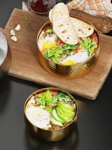 1pc Stainless Steel Korean Style Ramen/Noodle/Snail Powder/Soup Bowl With Anti-Scald Lid Used In Restaurant, Home, Creative Tableware,Kitchen,Christmas Gift - Gold - View 8