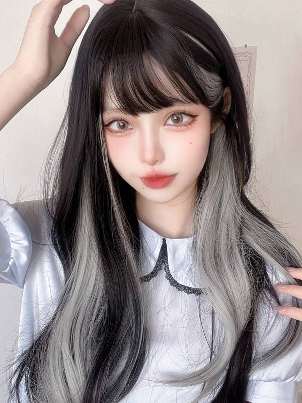alicegarden 1 Piece Synthetic Heat-Resistant Long Natural Wave In Multi Color Wigs, With Bangs, 24 Inches Long, Fully Machine Woven Daily Natural Realistic Wig Christmas Y2k