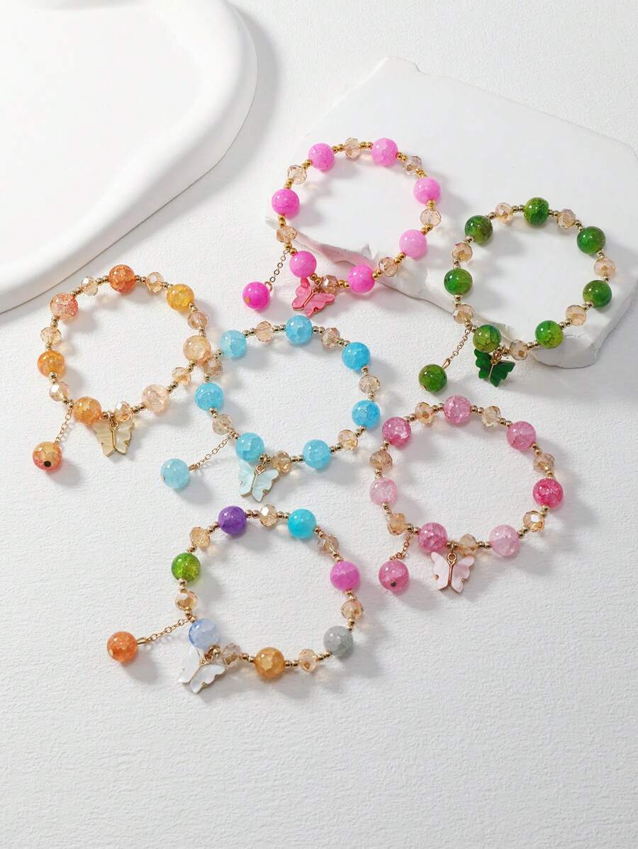 蝴蝶墜飾珠子裝飾手環 - 彩色 - 查看 1