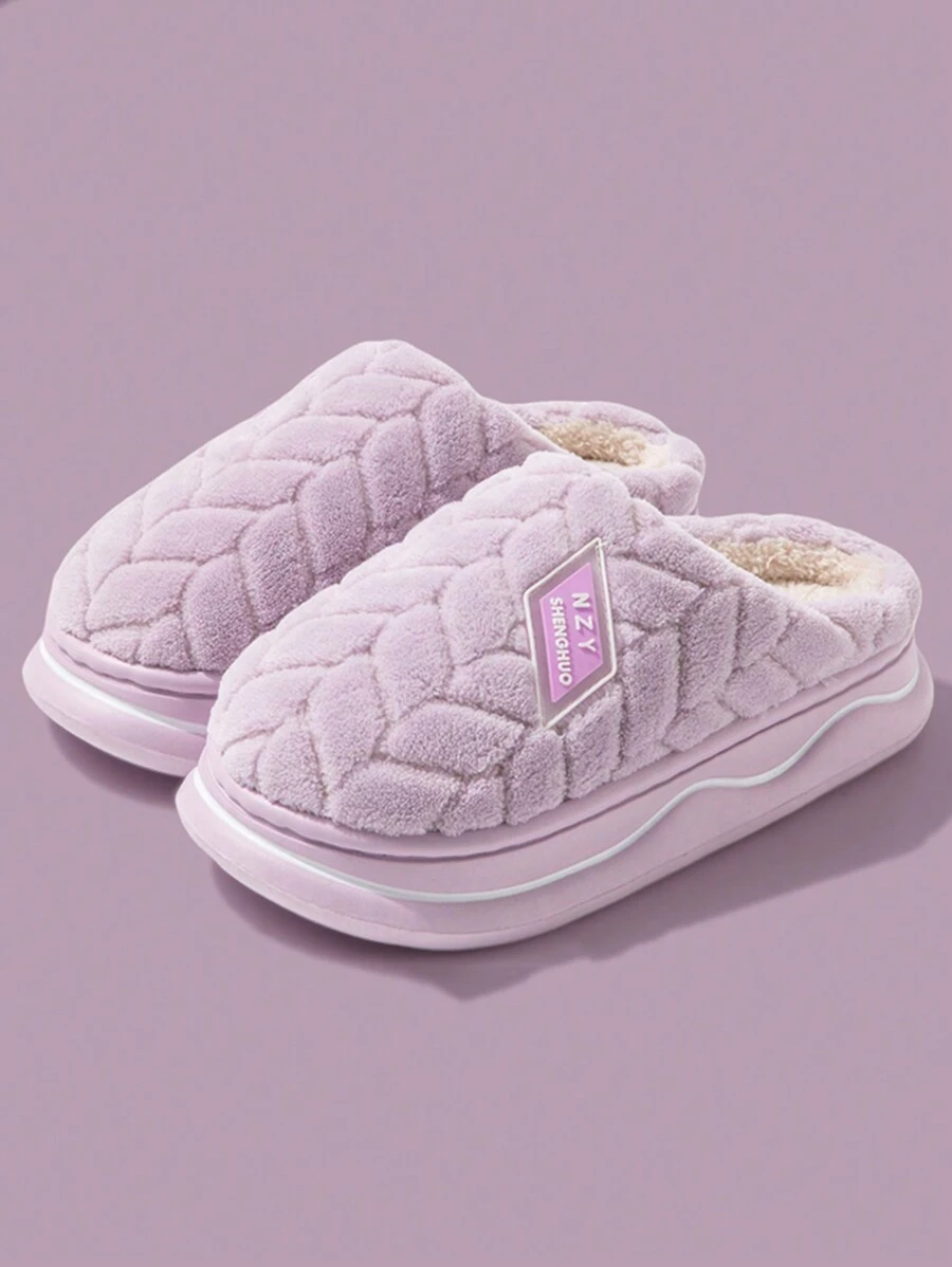 女士封闭式室内拖鞋，厚实保暖防滑情侣家居拖鞋，适合冬季室内穿着 - 紫色 - 查看 1