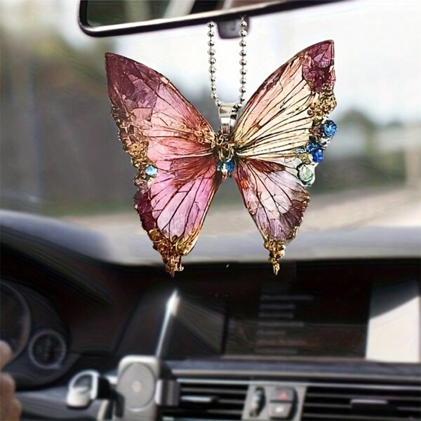 1 قطعة الاكريليك الملونة عقد بحلية متدلية على شكل فراشة سيارة الداخلية معلقة حلية مرآة الرؤية الخلفية اكسسوارات مهرجان الديكور اكسسوارات الموضة المفاتيح