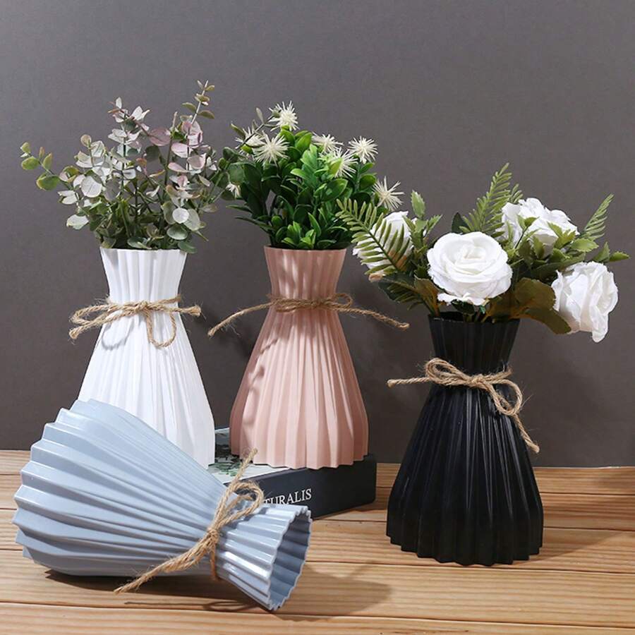 1入組簡約風格創意花瓶適用於客廳,水培花卉和透明彩色塑膠插花裝飾用品 - A款式加厚 - 查看 1