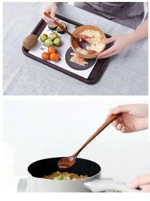 Set de 6 cucharas de madera lacada de estilo coreano y japonés para sopa y comida, para cocina, regalo de Navidad - Café integral - Ver 7