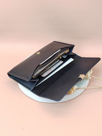 MINGYOU Elegante en modieuze eenvoudige preppy stijl PU dubbele portemonnee schattige multifunctionele chequekaarthouder klein en gemakkelijk mee te nemen slanke draagbare contant geld witteboordenwerkers voor vrouwen college werk zaken pendelen kantoor voor jubileum voor koppel voor verjaardagscadeau op Valentijnsdag cadeau cadeau voor vrouwen portemonnee portemonnee portemonnee lange portemonnee