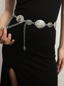 波西米亚风 1 件装女士时尚简约多层链条腰带白色适合日常、休闲或夏季服装搭配裙子万圣节 - 銀色 - 查看 1