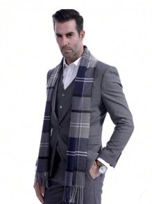 1條男士冬季保暖商務休閒流蘇圍巾 - 彩色 - 查看 1