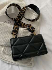 Mini Chain Decor Quilted Flap Fashionable Square Bag - Black - View 3