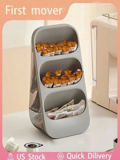 1 Pieza Caja De Almacenamiento De Bolsas De Té De Escritorio, Para Oficina, Bar, Cápsulas De Café, Té Con Instantáneo, Organizado Y Almacenado En Compartimentos Separados Gris