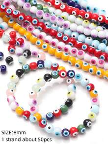 1條(約50顆)圓形玻璃珠眼睛邪惡的diy散珠 - 藍色 - 查看 4