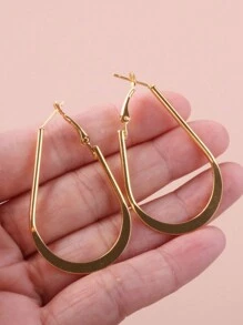 1pair Simple Smooth U-shaped Thin Wire Ear Studs/hoops, 2 Sizes Available - Silver - View 7