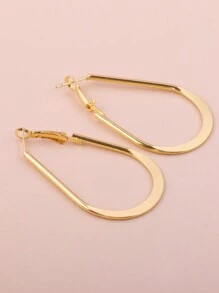 1pair Simple Smooth U-shaped Thin Wire Ear Studs/hoops, 2 Sizes Available - Silver - View 2