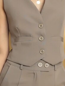 Conjunto De Alfaiataria Feminino Colete + Calça Moda Casual/Social