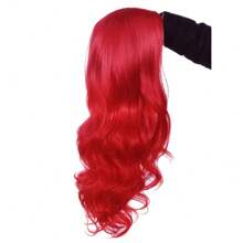 Long Red Wavy Wigs for Women Curly Middle Part Red Wig Natural Looking Synthetic Heat Resistant Fiber Wigs Hair for Daily Party Use (Bright Red) - Red - View 8