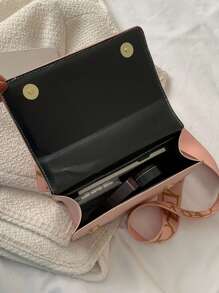 Bolso cuadrado de moda con solapa acolchada y decoración de cadena mini - Rosa - Ver 4