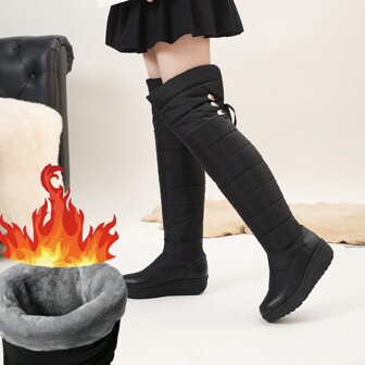 Women's Thick Warm High-Top Snow Boots, Anti-Slip Outdoor Long Shaft Flat Shoes, Winter