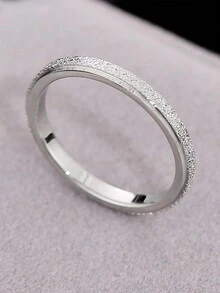 Nooxian 2入組極簡不鏽鋼平面帶狀戒指 - 銀色 - 查看 2