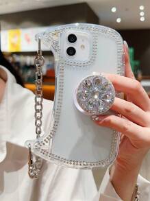 With Phone Charm 1pc Transparent Diamond Clutch Bag With Wrist Chain And Phone Case Holder Compatible With Iphone - Multicolor - View 2