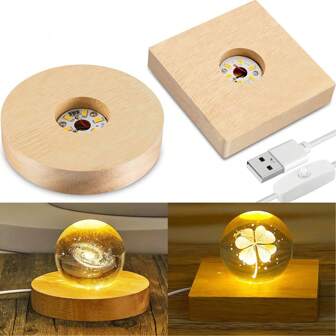 2pcs Wooden Light Base Stands - Perfect for 3DCrystal Glass Resin Art & Warm Light Display ! Christmas vibe light(Square, Round)