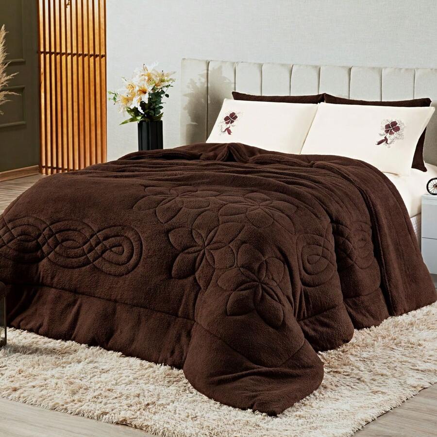 Kit Coberdrom Cobertor Floral Hibisco KING Size 03 Peças - Edredom Dupla Face Manta Microfibra Mantinha Quente Macia para Inverno Frio