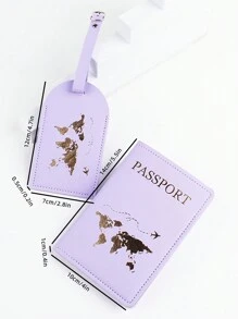 2pcs/Set Pu Leather World Map Pattern Passport Holder & Luggage Tag Travel Set Vacation Accessoriesfor Holiday Season Travel Accessory Set Travel Essentials For Travel Backpack Travel Bag Luggage Suitcase Travel Gear Back To School Bag For School School Accessories School Stuff - Purple - View 6