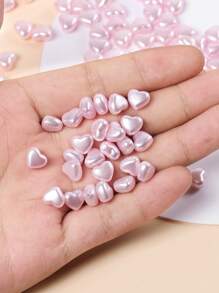 100pcs Fashionable Faux Pearl Heart Shaped Beads For Diy Bracelet, Necklace, Earring, Keychain, And Other Jewelry Making Valentines - Pink - View 3